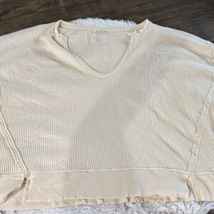 Free People Cream V-Neck Sweatshirt